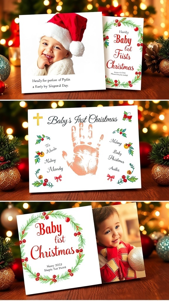A variety of Christmas cards celebrating a baby